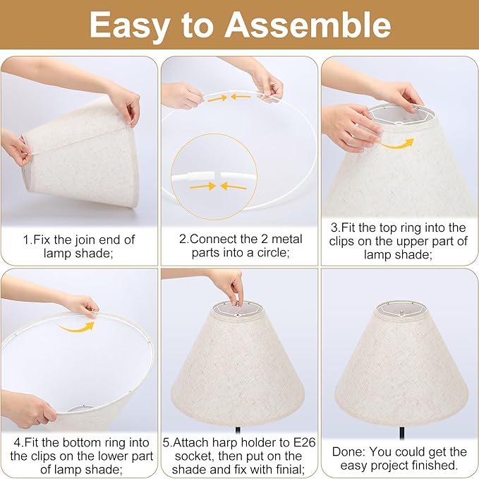 Empire Lamp Shades Set of 2, 6" Top x 16" Bottom x 10.8" High, Large Beige Lamp Shades for Table Lamps Floor Lamps, Natural Linen Lampshades Replacement, Spider, Harp Holders Included, Easy Assembly