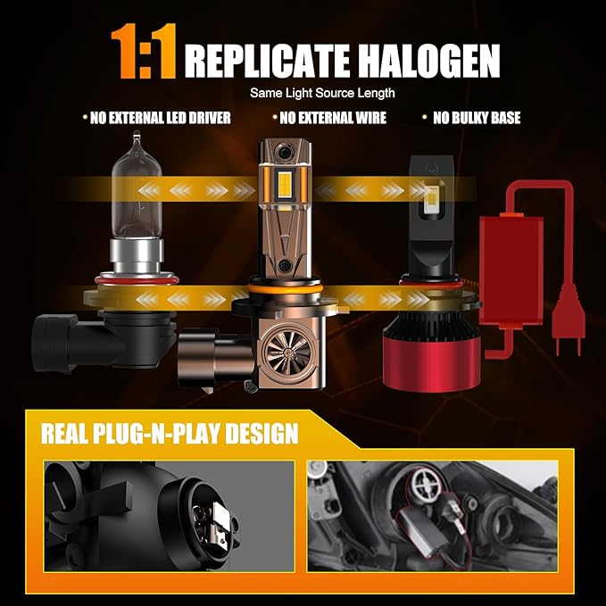 Upgraded 9006/HB4 Light Bulbs, 32000 LM Super Bright 6500K Fog Bulbs with Cooling Fan, 3 Min Plug and Play, Pack of 2 (9006/HB4)