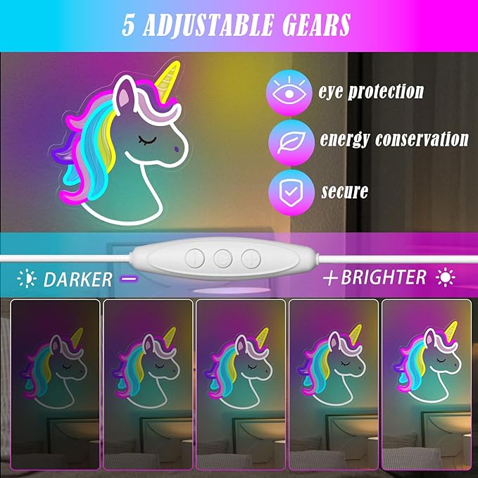 Unicorn Neon Sign, Colorful Unicorn Neon Lights for Wall Decor Dimmable Unicorn Led Signs for Girls Room Bedroom School Classroom Nursery Party Christmas Birthday Decoration Gifts