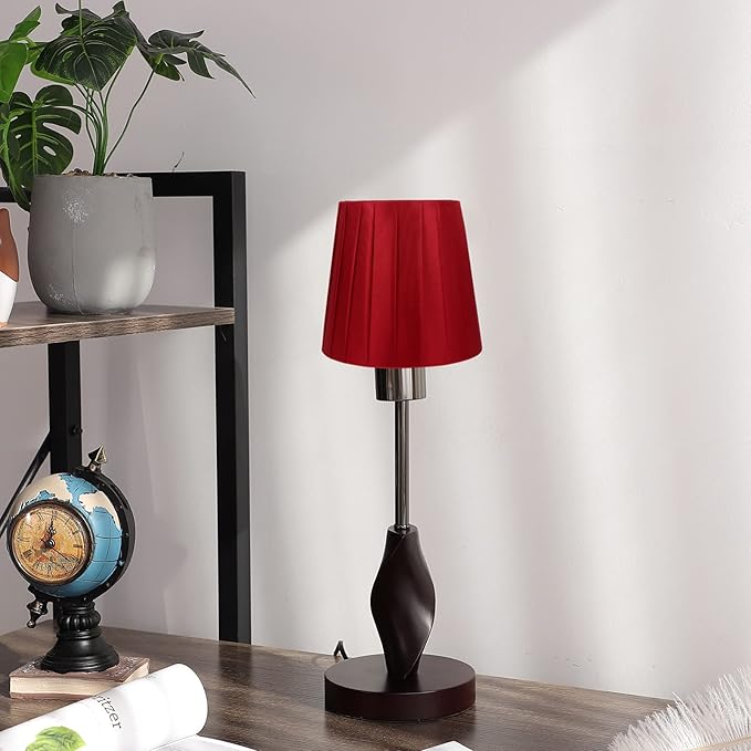 1pc Cloth Lampshade Pleated Lamp Shade Clip On Bulb Light Covers Lamp Shade for Bedroom Table Lamp Floor Light, Red