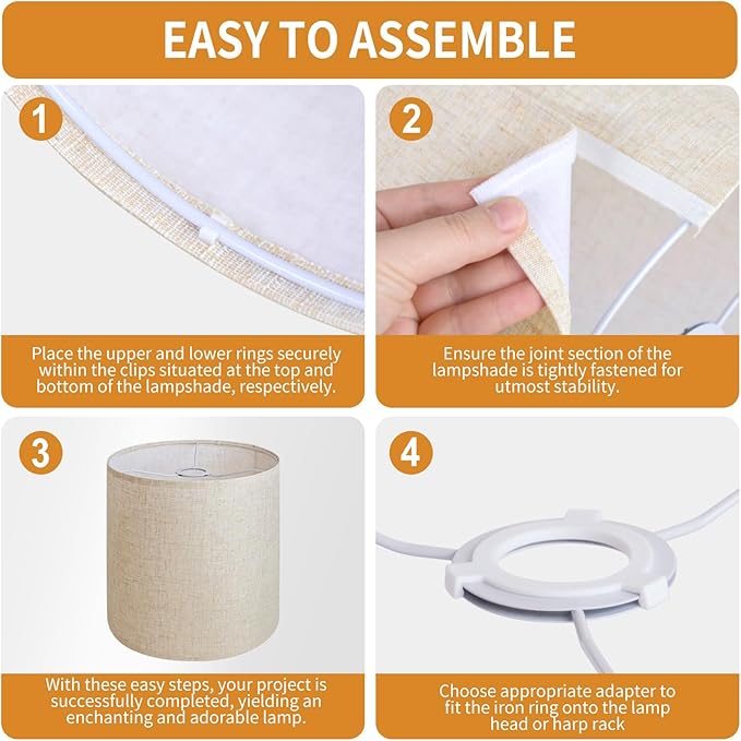 Beige Linen Tall Drum Lampshade, 11" Top x 11" Bottom x 12" High Lamp Shade, Lamp Shade Replacement for Table and Floor Lamps, Pendant Light，Handcrafted Lampshade，Easy Assembly