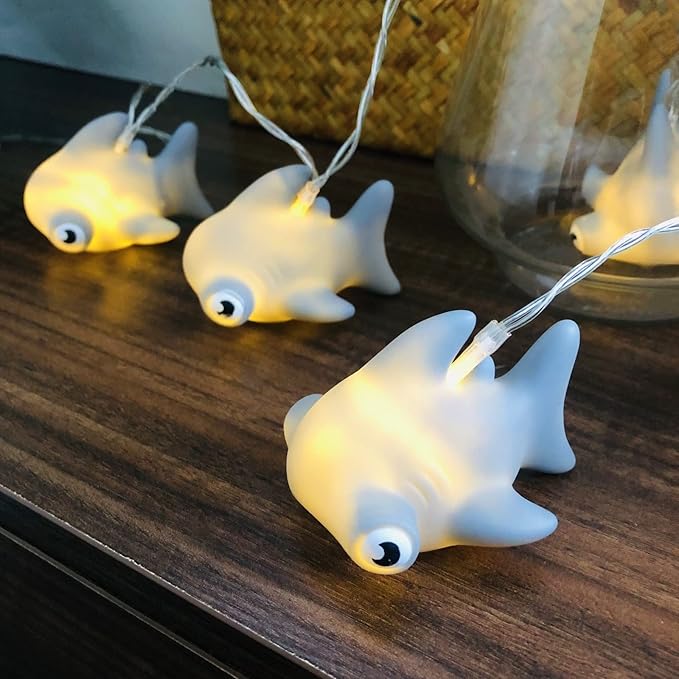 5.4 FT 10 LED Children's Room LED Tiger Shark String Lights Battery Operated for Holiday Wall Window Tree Home Party Camping Decoration (Tiger Shark)