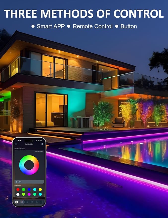 100ft Outdoor Led Strip Lights Waterproof, 480 LEDs Dimmable Outdoor Led Lights with APP and Remote, Music Sync Timing Function RGB Strip Lights for Garden, Pool and Balcony