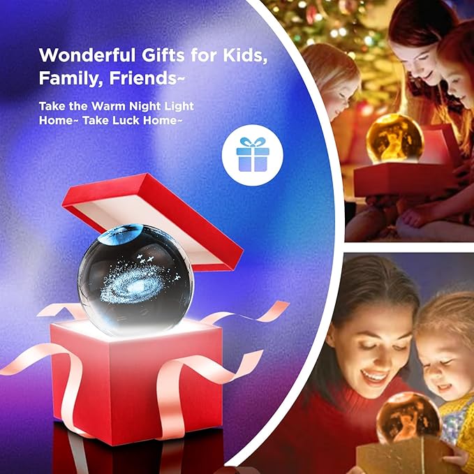 3D Galaxy Crystal Ball Night Light,3.15in k9 Universe Crystal Ball Lamp with 16 Colors Change,Wooden Base and Remote Control Decor Space Astronomy Gifts for Kids