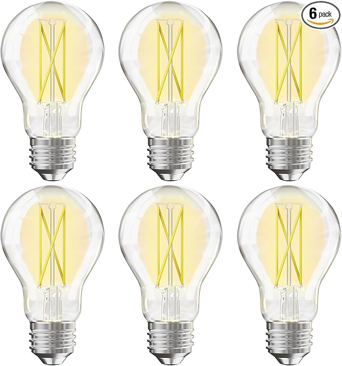 VOLIVO 6 Pack A19 Vintage LED Edison Bulbs, Dimmable, 60W Equivalent, High Brightness 5000K Daylight, Ultra-Bright, 8W E26 Standard Base, CRI80+, 800Lumens, Clear Glass Filament Bulb for Home