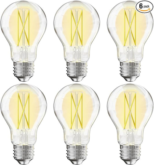 VOLIVO 6 Pack A19 Vintage LED Edison Bulbs, Dimmable, 60W Equivalent, High Brightness 5000K Daylight, Ultra-Bright, 8W E26 Standard Base, CRI80+, 800Lumens, Clear Glass Filament Bulb for Home