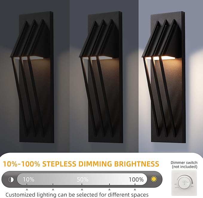 Hyunbae Outdoor Wall Sconce, 17.7inch Modern Black Exterior Lights Fixture, 3000K Waterproof Outdoor Porch Lights for House, Patio, Garage 10%-100% Dimmable LED Wall Mount Lighting for Exterior