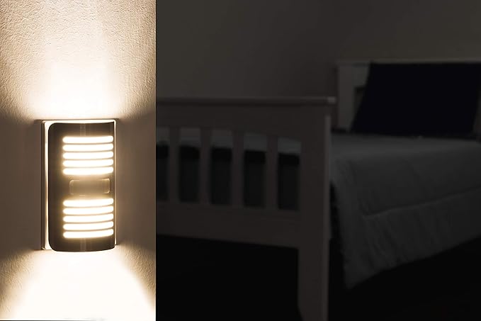 GE Enbrighten LED Motion Sensor Night Light, Plug-in, 40 Lumens, Motion-Select with 25ft Detection, Dusk-to-Dawn, Brushed Nickel Louver – 37299 (1 Pack)