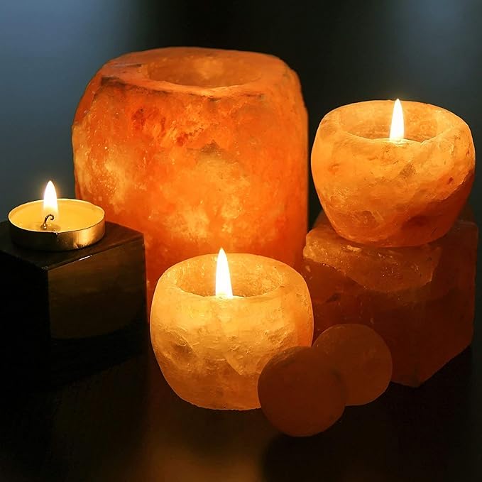 Himalayan Glow Candle Holders, Hand Crafted Himalayan Salt Candle Holder – 4 Pack