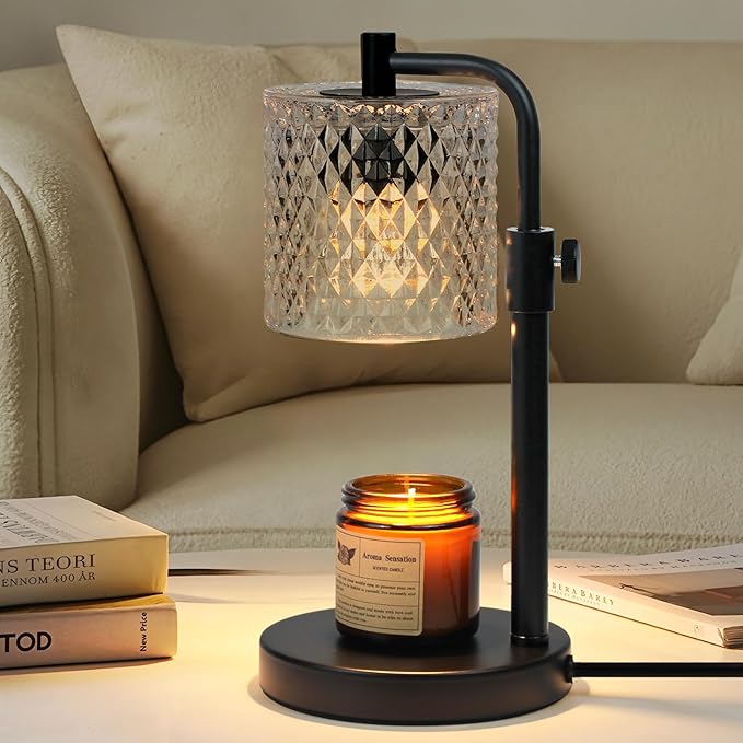Candle Warmer Lamp with Timer, Adjustable Height Candle Warmer Glass Candle Lamp Warmer for Jar Candles, House Warming Gifts Home Decor Gifts for Women (Black-Glass)