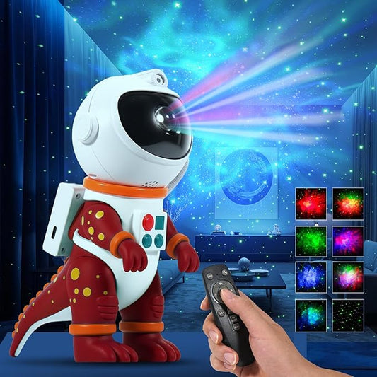 LOVME Galaxy Star Projection Night Light, Dinosaur Astronaut Space Projector with 8 Modes Starry Nebula Effects, Timer & Remote Control, Bedroom Ceiling Decor for Kids, Christmas Birthday Gift(Red)