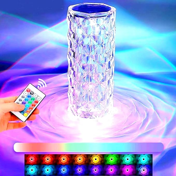 Crystal Lamp, Touching Control Table Lamp 16 Color Changing LED Rose Diamond Lamp River Silver Nightstand Night Light for Bedroom, Home Office, Bar Party, Christmas, Birthday Gifts (Large)