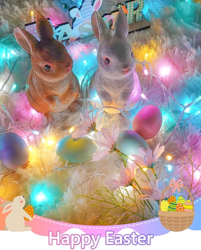 Easter Lights Battery Operated Twinkle Lights, 2 Pack 66FT 200LED Multicolor easter String Lights, 8 Modes Waterproof Pastel Light Indoor Outdoor, Fairy Lights for Room Garden Party Easter Decorations