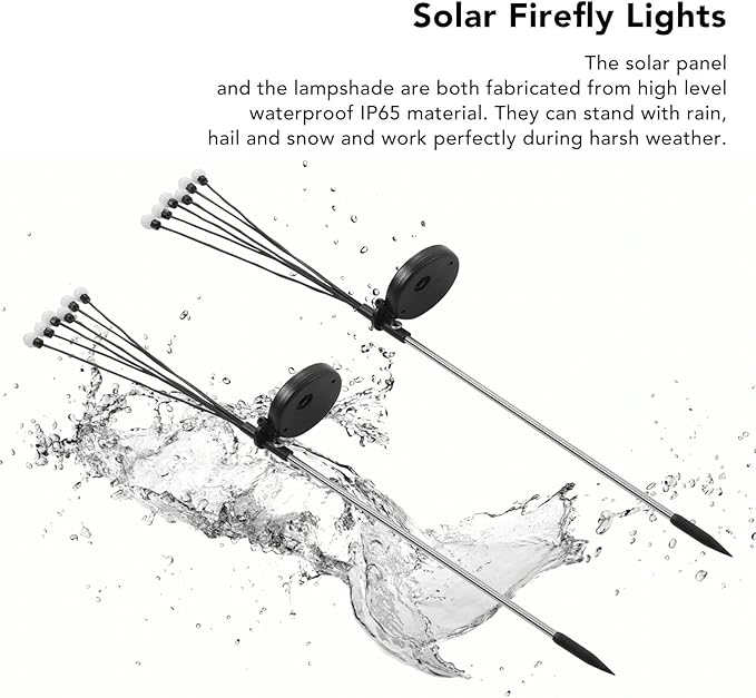 LED Solar Powered Firefly Lights, 2 Sets Solar Powered Firefly Lights Outdoor Waterproof Solar Garden Lights for Lawn Outdoor Starburst Swaying Lights