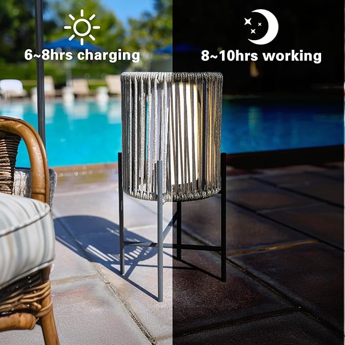 EcoGreen Solar Floor Lamp, 9.45 x 17.72in Outdoor Balcony Decorative Light, Patio LED Solar Light,8~10hrs Auto Operation, Waterproof, Warm White Glow