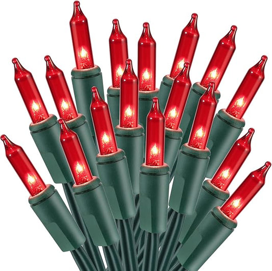 ODEETRONIC Red Christmas String Lights, 21.63ft 100 Count Incandescent Mini Lights String Connectable, UL Certified Indoor/Outdoor Green Wire Decorative Light for Xmas Tree, Patio, Party, Home Decor