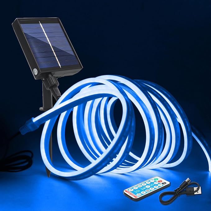 KISUFU 12V COB Led Strip Lights with 1.2W USB Controller Support Solar Panel, IP68 Waterproof Flexible 320 LEDs/m LED Tape Lights for Courtyard Garden Eaves Decoration Outdoor Party Decoration.