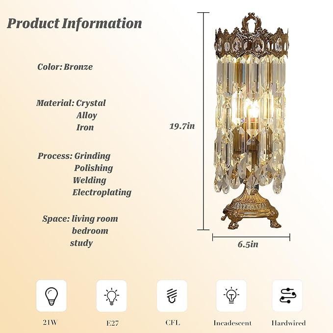 SOMINA Bedside Lamps Luxury Crystal Crown Table Lamp with 3 Color Temperatures, USB Charging Port & Touch Control, Modern Nightstand Lamp for Bedroom, Living Room, Hotel