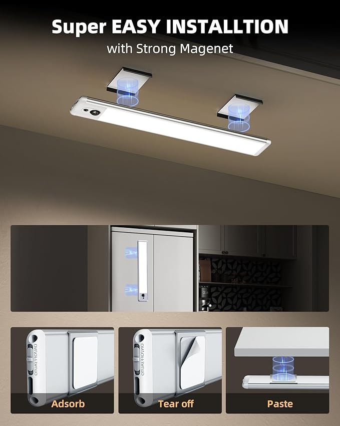 EZVALO Under Cabinet Lights, LED Closet Lights Wireless USB Charging, Motion Sensor Lighting Indoor 5700K dimmable with Remote Control (White) 3 Pack