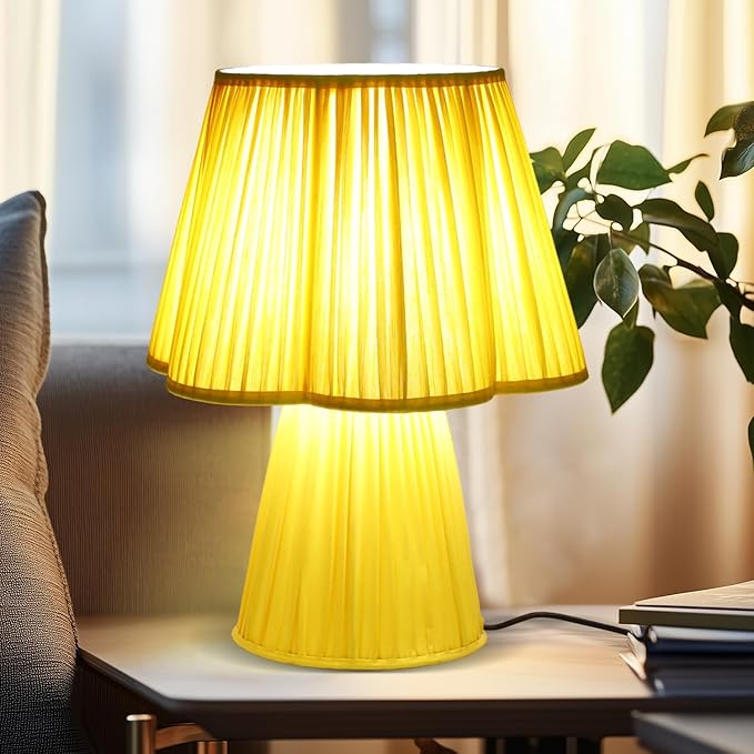 Handicrafts Home Handcrafted Satluj Silk Fabric Table Lamp, 16x21” Modern Farmhouse Accent Table Lamp, Decorative Dome Bedside Nightstand Lamp for Bedroom Living Room, Small Desk Light, Sunflower