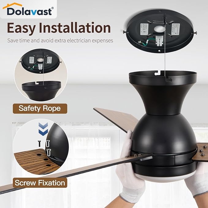 Ceiling Fans with Lights, 48 inch Low Profile Ceiling Fan with Light and Remote Control, Flush Mount, Reversible, 3CCT, Dimmable LED, Noiseless, Black Ceiling Fan for Bedroom, Dining Room