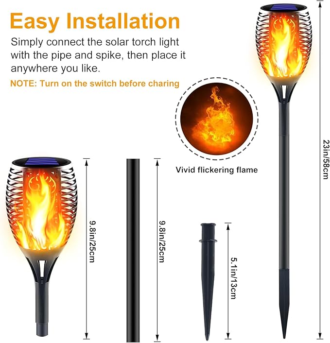 Solar Torch Light with Flickering Flame Outdoor Waterproof, Super Large Solar Tiki Torches, Landscape Decorative Lights for Yard, Garden, Pathway, Auto On/Off (1 Pack)