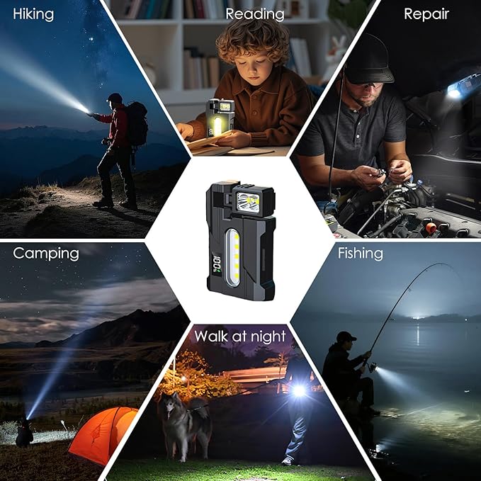 G5 EDC Flashlight – 2Pcs 400 Lumens Super Bright Rechargeable Mini Light with 270°Rotatable Magnet, 3 Modes Dual Light, 1200mAh Portable Flat Pocket Flashlights for Outdoor Camping Daily Carry (2Pcs)