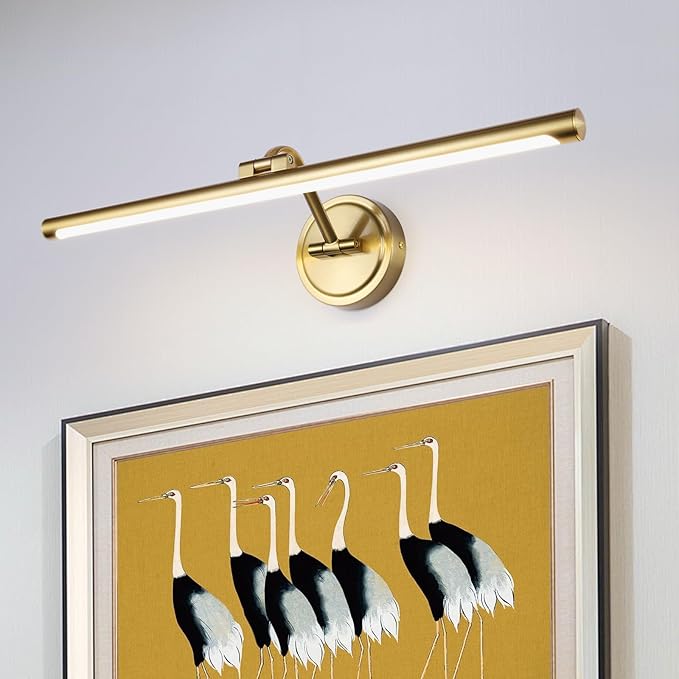 Hard-Wired Picture Lights 23.6 Inch Dimmable LED Wall Art Lighting Modern Brass Gallery Light Poster Lights Adjustable Swing Arm Picture Frame Light for Display Art Work,14W,2700K, Warm White
