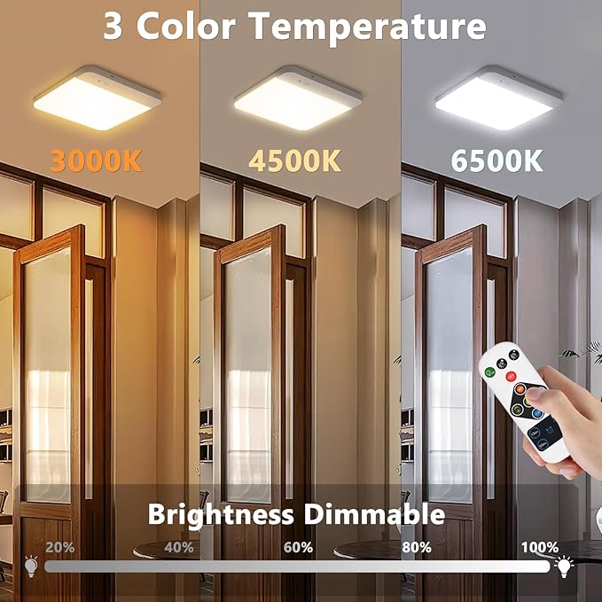 Motion Sensor Closet Lights with Remote: Rechargeable Shower Light Waterproof, Magnetic Battery Operated Ceiling Lights, No Wired LED Motion Activated Light for Closet Shower Pantry Hallway 2 Pack