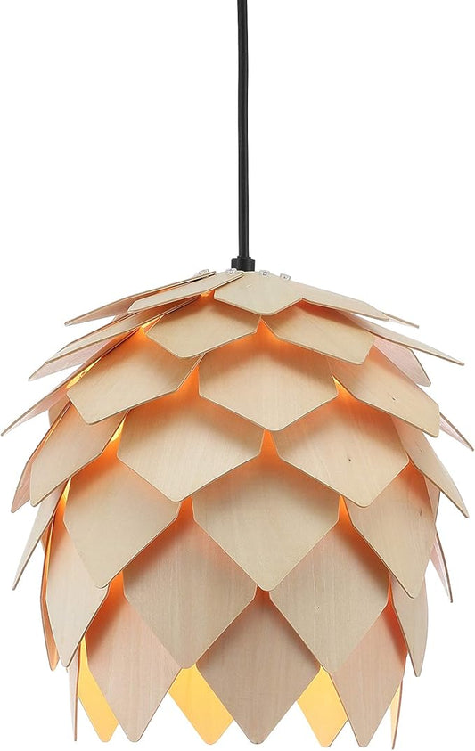 JONATHAN Y 11.75" Natural/Black 1-Light Wood Pendant Light, Organic Modern Scandinavian Artichoke Silhouette, Adjustable Height Ceiling Fixture, UL Listed, LED Bulb Included JYL6125A