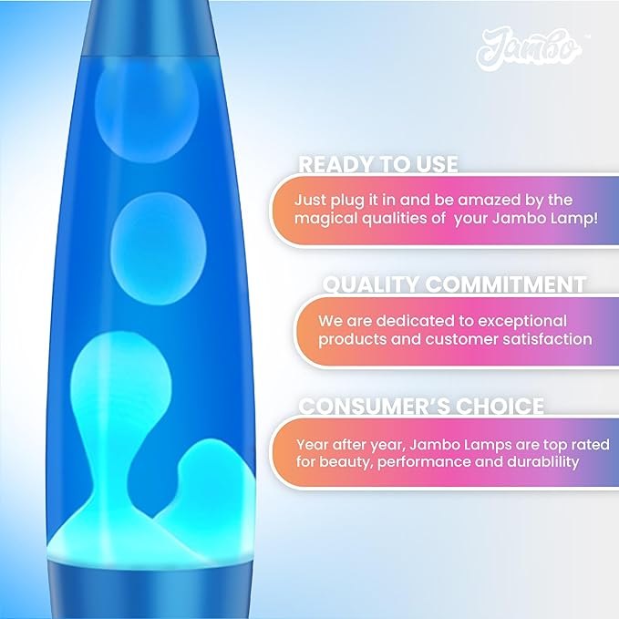 JAMBO Beautiful Liquid Lamp with USB Ports,16" Motion Light with Blue Liquid White Wax, Relaxing Nightlight, Mood Light for Bedroom, Living Room, Office - Adults, Teens, Kids