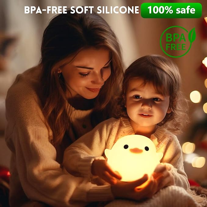 DoDo Duck Night Light, Duck LED Night Light, Nursery Silicone Bedside Touch Lamp for Home Bedroom Decor, Rechargeable Dimmable USB Timer, Birthday Easter Xmas Gifts for Kid Baby Teen
