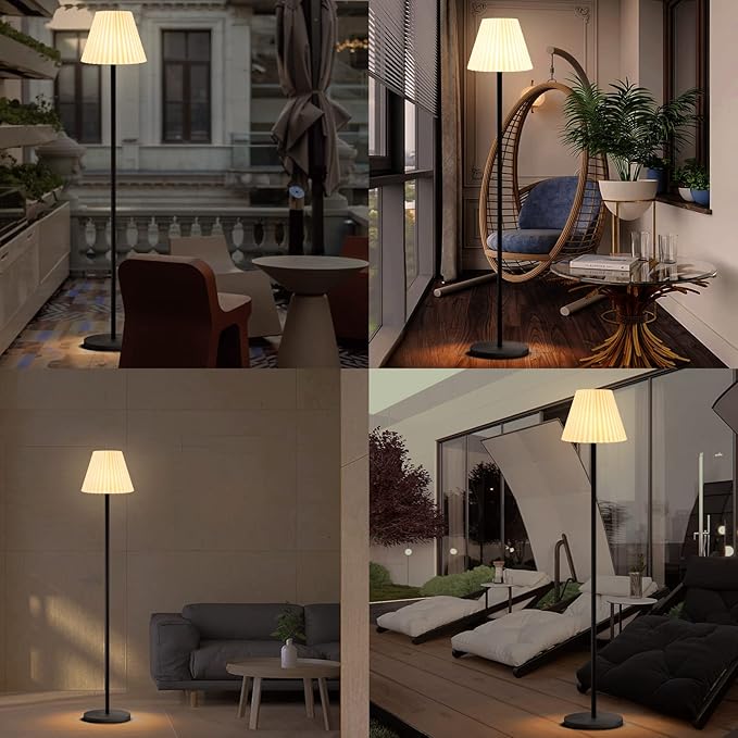 Solar Outdoor Floor Lamp USB Rechargeable Cordless Dimmable RGB Warm White LED Lights for Yard Garden Patio
