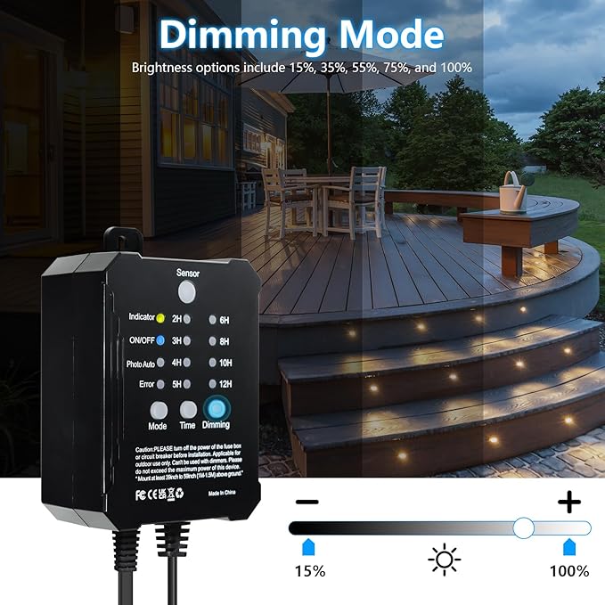 Low Voltage LED Deck Lights with Transformer Dimmable Timer and Photocell Sensor, 20-Pack Outdoor Smart Deck Lighting Kit IP67 Waterproof for Yard Stair Step Patio Garden