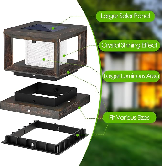 Mlambert 10 Pack Solar Post Lights Outdoor, Waterproof Fence Cap Lights for Deck, 4x4 6x6 Wooden Vinyl Outdoor Light with Shinning Effect, Brown