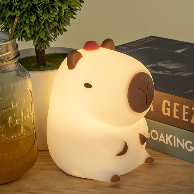 Adorable LED Squishy Animal Night Light - 2 Level Dimmable Nursery Lamp for Kids, Rechargeable Touch Lamp, Cute Dorm Decor - Perfect Baby Boys Girls Gift (Kapibala)