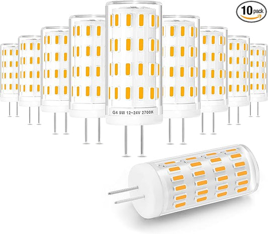 G4 T3 LED Landscape Bulbs 5W 12~24V, 40W 35W Halogen Equivalent,2700k Soft Warm White,Low Voltage G4 JC Bi-Pin Light Bulbs for Outdoor Deck Stair Step Path Lighting,450 LM,(10Pack)