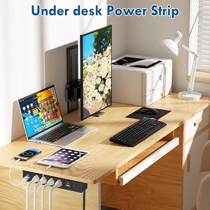 Under Desk Power Strip with Switch, 8 in 1 Mountable Power Strips with 4 USB Ports Fast Charging, Under Desktop Outlet 4 AC Outlets, 6FT Cord for Home Office Desk