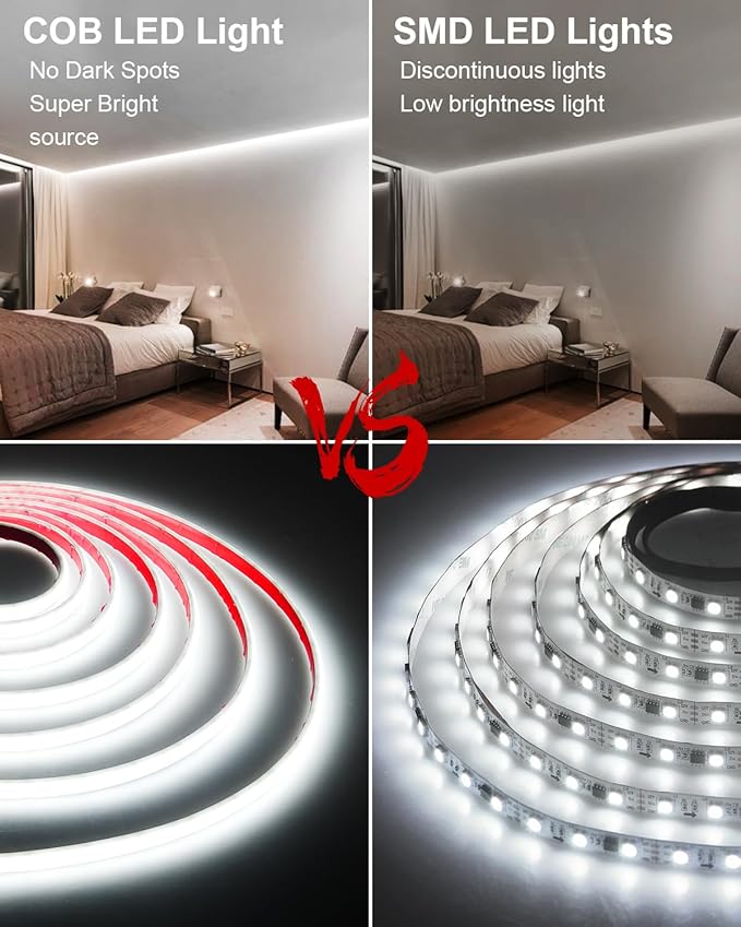 ALITOVE 32.8ft COB Outdoor LED Strip Lights Waterproof IP68 COB LED Light Strip High Density Daylight White 6500K 2400LEDs Uniform Glow LED Tape Light 24V for Patio Pool Hallway(No Adapter & Dimmer)