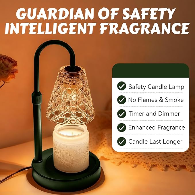 Candle Warmer Lamp with Timer Dimmable, Height Adjustable Wax Melt Warmer for Jar Candles - Includes 2 Bulbs, Birthday Gifts for Women Mom, Housewarming Gifts New Home Decor (Army Green)
