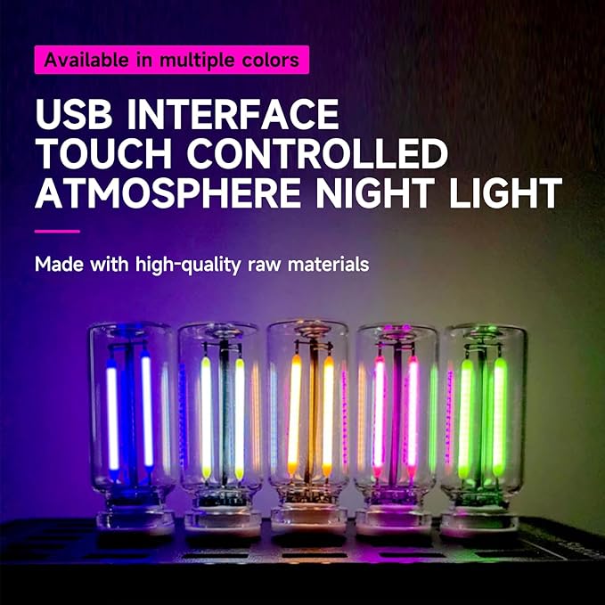 2Pcs USB Retro Car Lamp, Dimmable Touch-Control LED Car Interior Atmosphere Lights, USB Powered Night Lamps, Mini Glass Bottle Night Light Touch Control Vehicle Interior Decor Retro Lamp (Pink)