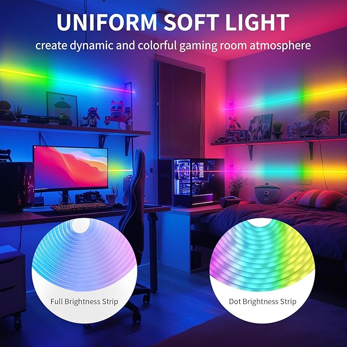 52FT LED Neon RGB+IC Lights, LED Lights with RF Remote & APP Control, Flexible IP65 Waterproof Outdoor,Music Sync,DIY Design, 24V LED Strip Lights for Gaming Livingroom Wall Christmas Decor