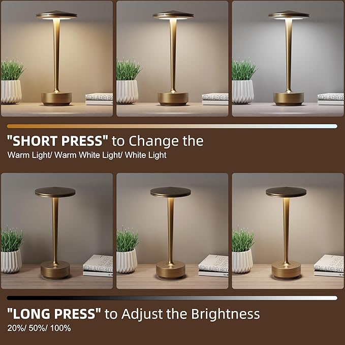 2pack Rechargeable Cordless Table Lamp, LED Portable Powered LED Battery Light 6000mAh USB Desk Lamp, for Restaurants Outdoor (2pack Titanium)