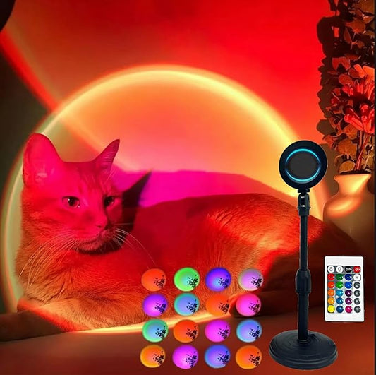 Sunset Projection Lamp with Remote – 16 Colors, Adjustable Mood Lighting, Strobe & Flash Modes – Bedroom, Party & TikTok Aesthetic