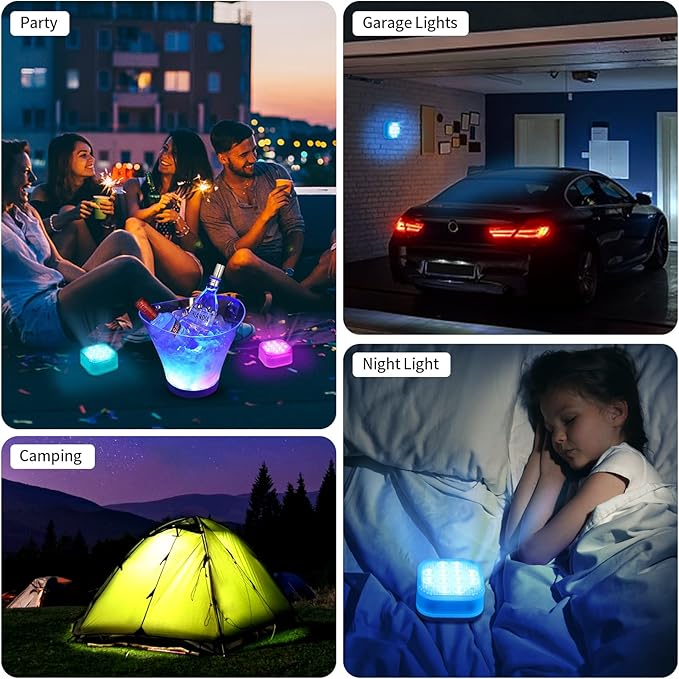 Underwater Led Lights with Remote, IP68 Waterproof Magnet Floating Lights for Bathtubs, Ponds, Parties (1 Set)