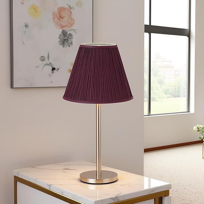 Aspen Creative 33052, Hardback Empire Transitional Spider Lamp Shade, Mushroom Pleated Burgundy, 7" Top x 13" Bottom x 10" Slant