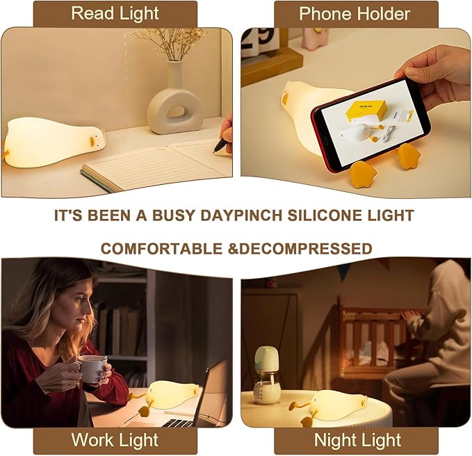 Lying Flat Duck Night Light, Cute LED Light Up Duck, Dimmable Breastfeeding Night Light, Rechargeable Bedside Touch Lamp, Silicone Nursery Nightlight, Squishy Existential Crisis Duck Lamp