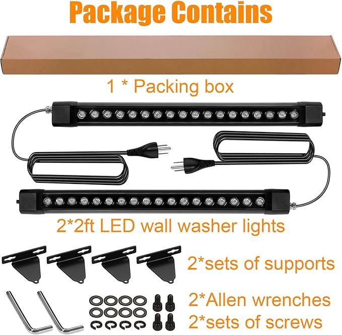 Outdoor Wall Washer Lights 2 Pack,36W 4000K Neutral White Wall Light,120V IP67 Waterproof 2ft Led Linear Wall Light Bar for Outdoor Indoor Building Sign, Hurches,Garden,Courtyards Lighting