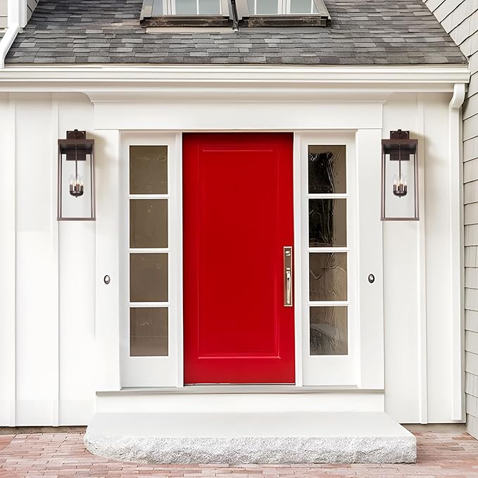 Outdoor Wall Sconce Light, 28 Inch Tall Transitional Exterior Wall Bracket Lighting with Clear Glass, Modern Anti-Rust Outside Bronze Carriage Lantern Lamp for Front Porch Corridor Doorway Patio