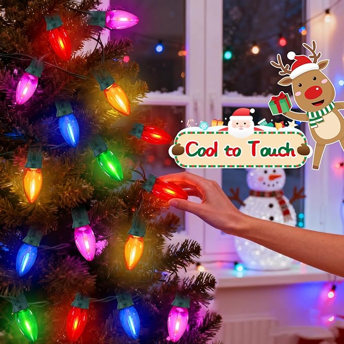 C7 Multicolor LED Christmas Lights Outdoor, 25Ft LED Colored Christmas Tree Lights Waterproof with 25+2 LED Bulbs for Indoor Outdoor Christmas Decorations for Light up Christmas Tree Home Yard, 0.6W